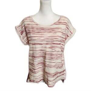Lou & Grey 100% cotton, rolled short sleeves, cream & red heather top S